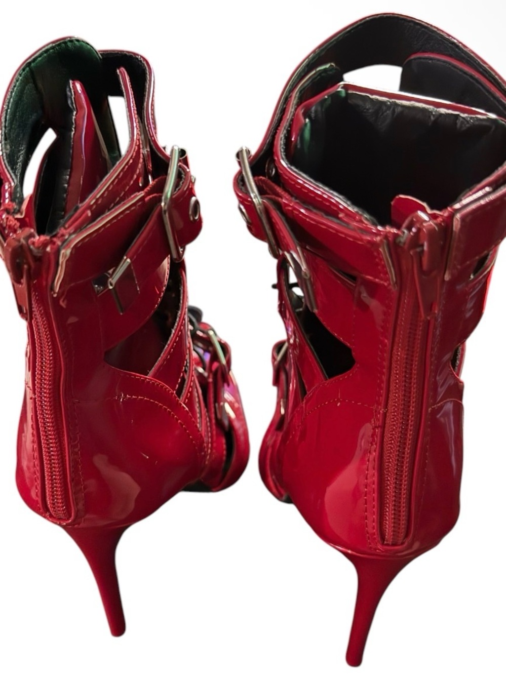 Red Patent Lace-Up Pointed-Toe Women's Boots - Picture 4 of 6